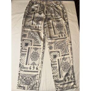 Dogg Supply Snoop Dogg Mens Bandana Print Satin Lounge Pants Large Ivory Black